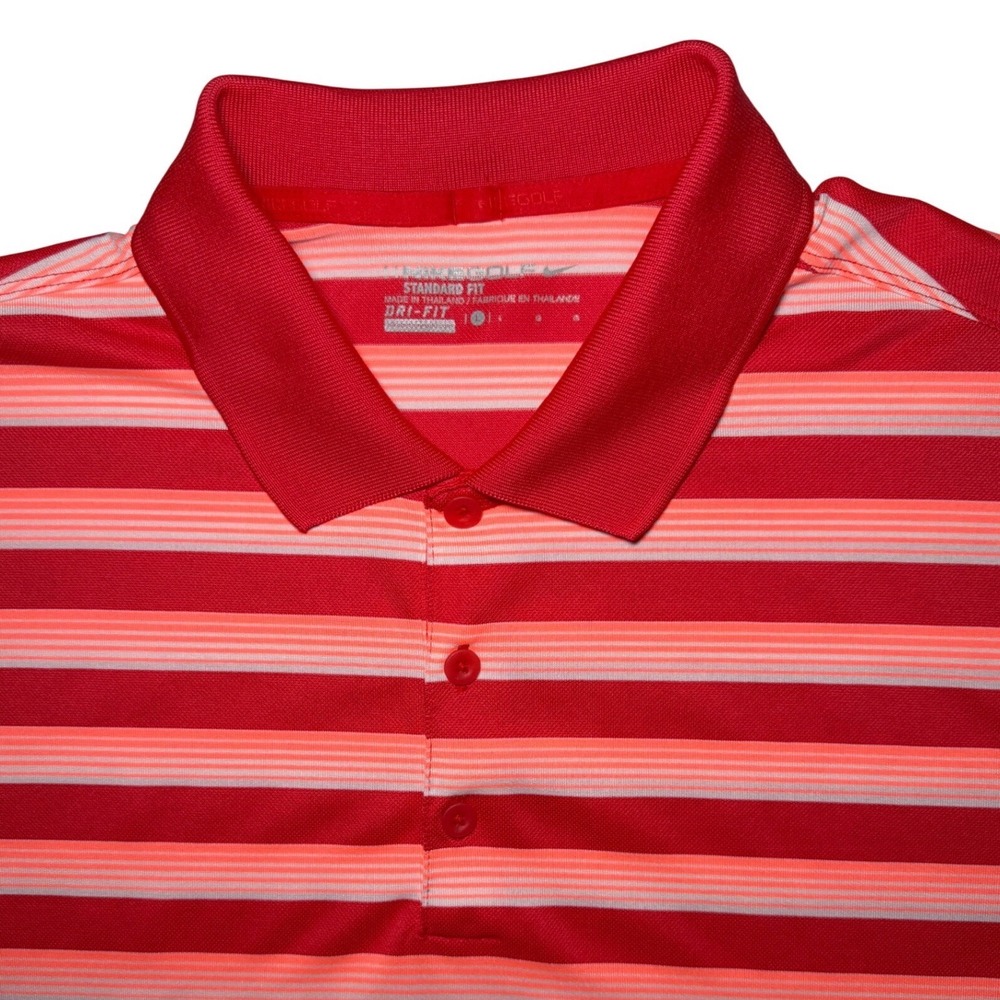 Nike Golf Polo Dri-FIT Standard Fit Short Sleeve Shirt Men Large Red Striped